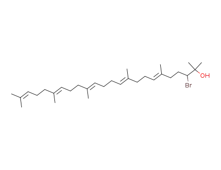 Molecular Structure of 65746-05-6 (squalene monobromohydrin: 3-bromo-2,6,10,15,19,23-hexamethyl-6,10,14,18,22-tetracosapentaen-2-ol (all E))