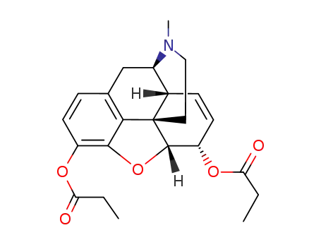 Molecular Structure of 10589-79-4 (Morphinan-3,6-diol,7,8-didehydro-4,5-epoxy-17-methyl- (5a,6a)-, dipropanoate (ester) (9CI))