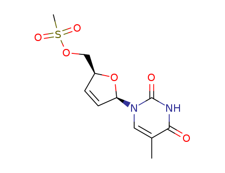 Molecular Structure of 140381-05-1 (Thymidine, 2',3'-didehydro-3'-deoxy-, 5'-methanesulfonate)