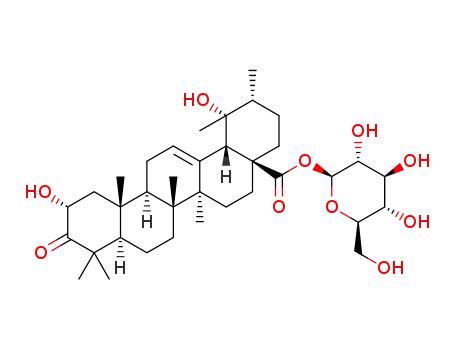 Molecular Structure of 1309589-79-4 (2α,19α-dihydroxy-5α,9α-urs-12-en-3-one-28-oic acid-28-O-β-D-glucopyranosyl ester)