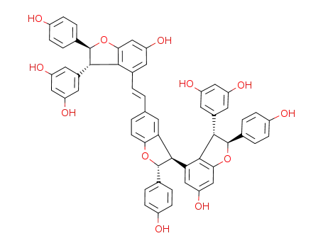 Molecular Structure of 142449-90-9 (1,3-Benzenediol,5-[(2R,2'S,3R,3'S)-5-[(1E)-2-[(2S,3S)-3-(3,5-dihydroxyphenyl)-2,3-dihydro-6-hydroxy-2-(4-hydroxyphenyl)-4-benzofuranyl]ethenyl]-2,2',3,3'-tetrahydro-6'-hydroxy-2,2'-bis(4-hydroxyphenyl)[3,4'-bibenzofuran]-3'-yl]-)