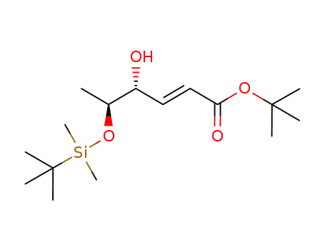 Molecular Structure of 196926-50-8 (2-Hexenoic acid, 5-[[(1,1-dimethylethyl)dimethylsilyl]oxy]-4-hydroxy-,
1,1-dimethylethyl ester, (2E,4R,5S)-)