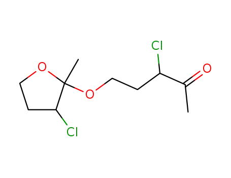Molecular Structure of 13045-14-2 (3-chloro-5-(3-chloro-2-methyl-tetrahydro-furan-2-yloxy)-pentan-2-one)