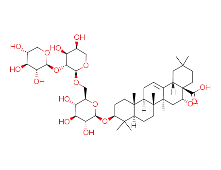 Molecular Structure of 78285-88-8 (Olean-12-en-28-oic acid,16-hydroxy-3-[(O-â-D-xylopyranosyl- (1f2)-O-R-L-arabinopyranosyl-(1f6)-â-Dglucopyranosyl) oxy]-,(3â,16R)- )