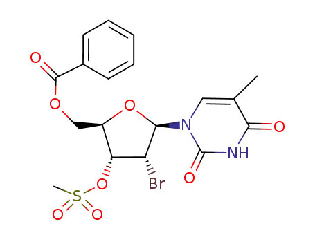 Molecular Structure of 165047-01-8 (URIDINE, 2'-BROMO-2'-DEOXY-5-METHYL-, 5'-BENZOATE 3'-METHANESULFONATE)