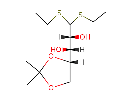 Molecular Structure of 74405-35-9 (1-(2,2-dimethyl-1,3-dioxolan-4-yl)-3,3-bis(ethylsulfanyl)propane-1,2-diol (non-preferred name))