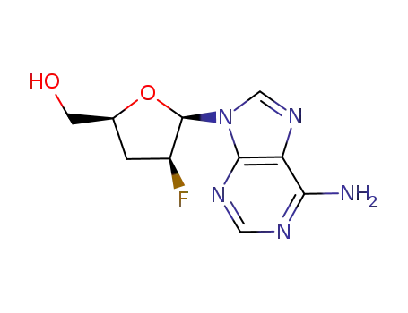 Molecular Structure of 110143-10-7 (9-(2,3-DIDEOXY-2-FLUORO-ALPHA-D-THREOPENTOFURANOSYL)-ADENINE)