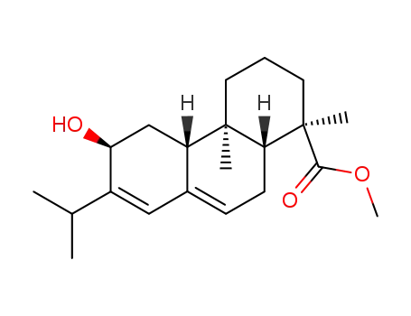 Molecular Structure of 3484-53-5 (<1R-(1α,4aβ,4bα,6α,10aα)>-1,2,3,4,4a,4b,5,6,10,10a-Decahydro-6-hydroxy-1,4a-dimethyl-7-(1-methylethyl)-1-phenanthrencarbonsaeure-methylester)