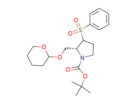 Molecular Structure of 187409-26-3 ((2R)-1-(tert-butyloxycarbonyl)-2-<<(2-tetrahydropyranyl)oxy>methyl>-3-(phenylsulfonyl)pyrrolidine)