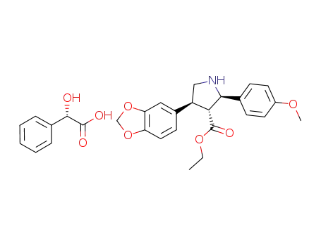 Molecular Structure of 195708-14-6 (ethyl (2R,3R,4S)-(+)-2-(4-methoxyphenyl)-4-(1,3-benzodioxol-5-yl)pyrrolidine-3-carboxylate, (S)-(+)-mandelate)