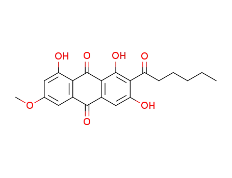 Molecular Structure of 10210-21-6 (1,3,8-Trihydroxy-6-methoxy-2-(1-oxohexyl)-9,10-anthraquinone)