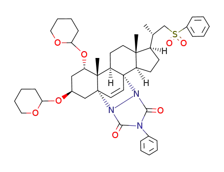 Molecular Structure of 131249-30-4 (22-Phenylsulfonyl-5α,8α-(4-phenyl-3,5-dioxo-1,2,4-triazolidine-1,2-diyl)-1α,3β-bis(tetrahydropyranyloxy)-23,24-dinor-6-cholene)
