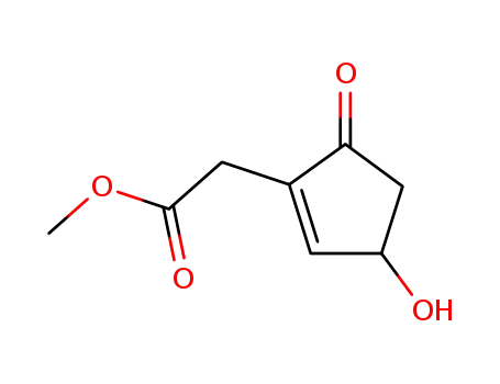 Molecular Structure of 88147-21-1 (1-Cyclopentene-1-acetic acid, 3-hydroxy-5-oxo-, methyl ester)