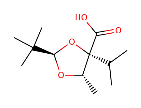 Molecular Structure of 126453-22-3 ((2R,4R,5S)-2-(t-butyl)-4-isopropyl-5-methyl-1,3-dioxolane-4-carboxylic acid)