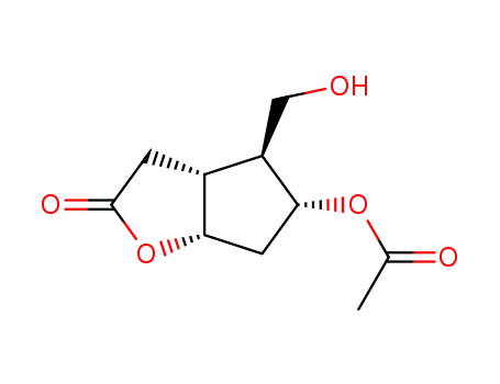 Molecular Structure of 26054-65-9 ((1S,5R,6R,7R)-(-)-2-oxa-6-(hydroxymethyl)-7-acetoxybicyclo<3.3.0>-octan-3-one)