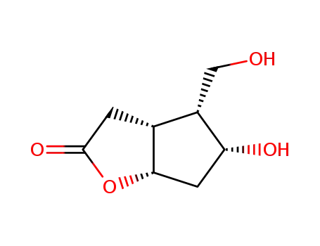 Molecular Structure of 159812-79-0 ((3aR,4R,5R,6aS)-(-)-5-hydroxy-4-hydroxymethyl-hexahydro-cyclopenta[b]furan-2-one)