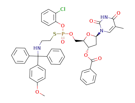 Benzoic acid (2R,3S,5R)-2-[(2-chloro-phenoxy)-(2-{[(4-methoxy-phenyl)-diphenyl-methyl]-amino}-ethylsulfanyl)-phosphoryloxymethyl]-5-(5-methyl-2,4-dioxo-3,4-dihydro-2H-pyrimidin-1-yl)-tetrahydro-furan-3-yl ester