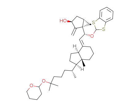 Molecular Structure of 161003-71-0 ((1S,6R)-1-hydroxy-6-(1,3-benzodithiol-2-yloxy)-25-tetrahydropyranyloxy-3,5-cyclovitamin D<sub>3</sub>)
