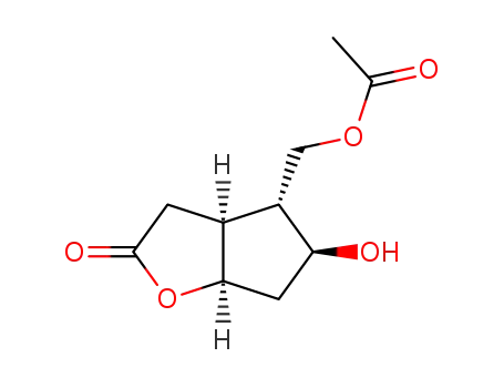 Molecular Structure of 125226-80-4 ((1R,5S,6S,7S)-(+)-6-acetoxymethyl-7-hydroxy-2-oxabicyclo<3.3.0>octan-3-one)