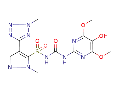 Molecular Structure of 947599-44-2 (N-[[(5-hydroxy-4,6-dimethoxypyrimidin-2-yl)amino]carbonyl]-1-methyl-4-(2-methyl-2H-tetrazole-5-yl)-1H-pyrazole-5-sulfonamide)