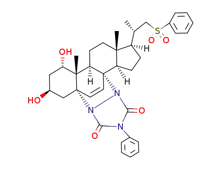 Molecular Structure of 131249-29-1 (22-Phenylsulfonyl-5α,8α-(4-phenyl-3,5-dioxo-1,2,4-triazolidine-1,2-diyl)-23,24-dinor-6-cholene-1α,3β-diol)