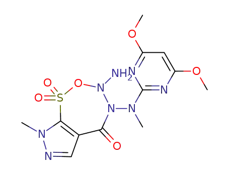 Molecular Structure of 947599-43-1 (6-amino-5-[(4,6-dimethoxypyrimidin-2-yl)methylamino]-1,5,6,8-tetrahydro-7-oxa-8λ<sup>6</sup>-tia-1,2,5,6-tetraaza-azulen-4-one)
