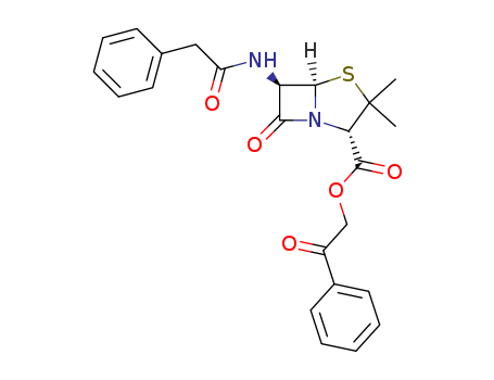 Molecular Structure of 19460-43-6 (4-Thia-1-azabicyclo[3.2.0]heptane-2-carboxylic acid,
3,3-dimethyl-7-oxo-6-[(phenylacetyl)amino]- (2S,5R,6R)-,
2-oxo-2-phenylethyl ester)