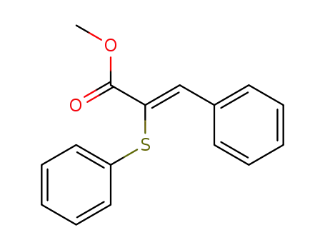 Molecular Structure of 58808-66-5 (2-Propenoic acid, 3-phenyl-2-(phenylthio)-, methyl ester, (2Z)-)