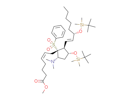 Molecular Structure of 77506-98-0 (methyl (5E,13E)-11,15-bis{[tert-butyl(dimethyl)silyl]oxy}-9-(dimethylamino)-8-(phenylsulfonyl)prosta-5,13-dien-1-oate)