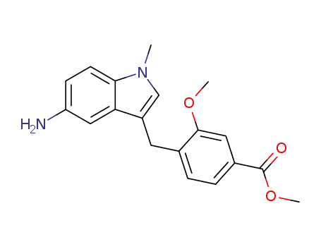 Molecular Structure of 107754-14-3 (4-(5-Amino-1-methyl-1H-indol-3-ylmethyl)-3-methoxy-benzoic acid methyl ester)