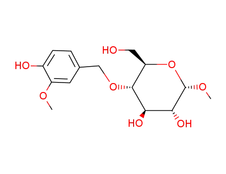 Molecular Structure of 69571-25-1 (methyl 4-O-(4-hydroxy-3-methoxybenzyl)-α-D-glucopyranoside)
