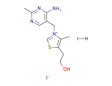 Molecular Structure of 4175-03-5 (3-[(4-amino-2-methylpyrimidin-5-yl)methyl]-5-(2-hydroxyethyl)-4-methylthiazolium iodide monohydroiodide)
