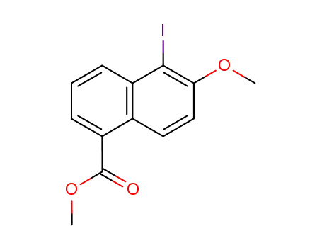 Molecular Structure of 84532-68-3 (1-Naphthalenecarboxylic acid, 5-iodo-6-methoxy-, methyl ester)