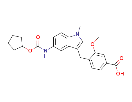 Molecular Structure of 107754-20-1 (4-[[5-[[cyclopentyloxy)carbonyl]amino]-1-methylindol-3-yl]methyl]-3-methoxybenzoic acid)
