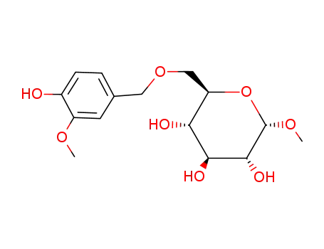 Molecular Structure of 75489-74-6 (methyl 6-O-(4-hydroxy-3-methoxybenzyl)-α-D-glucopyranoside)