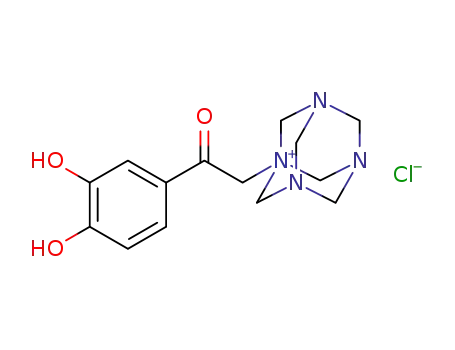 Molecular Structure of 6623-56-9 (1-[2-(3,4-dihydroxyphenyl)-2-oxoethyl]-3,5,7-triaza-1-azoniatricyclo[3.3.1.1~3,7~]decane)