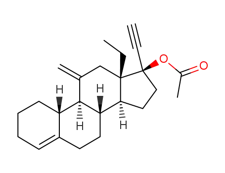 Molecular Structure of 160683-96-5 (Acetic acid (8S,9S,10R,13S,14S,17R)-13-ethyl-17-ethynyl-11-methylene-2,3,6,7,8,9,10,11,12,13,14,15,16,17-tetradecahydro-1H-cyclopenta[a]phenanthren-17-yl ester)
