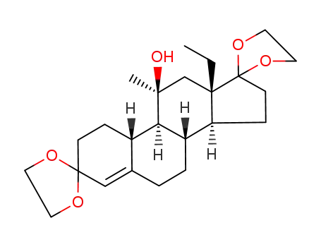 Molecular Structure of 196716-44-6 (D-13β-Ethyl-11β-hydroxy-11α-methylgon-5-ene-3,11-dione-3,17-diethylene ketal)