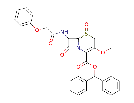 Molecular Structure of 57562-03-5 (diphenylmethyl [5R-(5alpha,6alpha,7beta)]-3-methoxy-8-oxo-7-(phenoxyacetamido)-5-thia-1-azabicyclo[4.2.0]oct-2-ene-2-carboxylate 5-oxide)