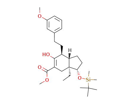 Molecular Structure of 220332-78-5 ((+)-(1S,3aS,4S,7aS)-3a,4,7,7a-tetrahydro-1-(tert-butyldimethylsiloxy)-6-carbomethoxy-7a-ethyl-5-hydroxy-4-(2-(3-methoxyphenyl)ethyl)indane)