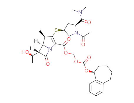 Molecular Structure of 1450666-43-9 ((S)-benzosuber-1-yloxycarbonyloxymethyl (1R,5S,6S)-2-{[(3S,5S)-1-acetyl-5-(N,N-dimethylcarbamoyl)pyrrolidin-3-yl]thio}-6-[(1R)-1-hydroxyethyl]-1-methylcarbapen-2-em-3-carboxylate)