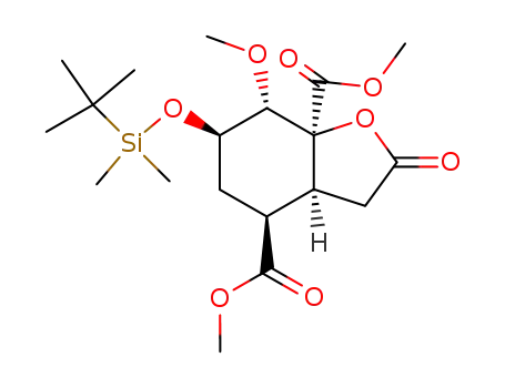 Molecular Structure of 185810-94-0 ((3aS,4S,6R,7S,7aS)-6-(tert-Butyl-dimethyl-silanyloxy)-7-methoxy-2-oxo-hexahydro-benzofuran-4,7a-dicarboxylic acid dimethyl ester)