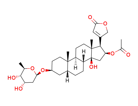 Molecular Structure of 53735-71-0 ((3beta,5beta,16beta)-3-[(2,6-dideoxy-beta-D-ribo-hexopyranosyl)oxy]-14,16-dihydroxycard-20(22)-enolide 16-acetate)