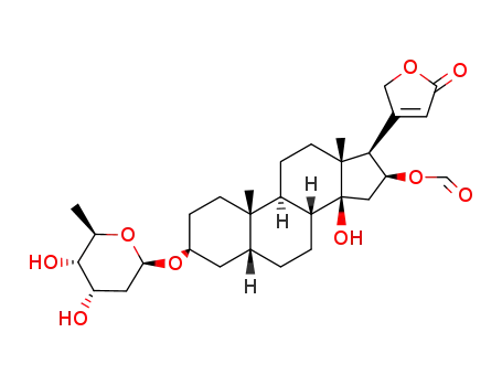 Molecular Structure of 53735-73-2 ((3beta,5beta,16beta)-3-((2,6-Dideoxy-beta-D-ribo-hexopyranosyl)oxy)-14,16-dihydroxycard-20(22)-enolide 16-formate)