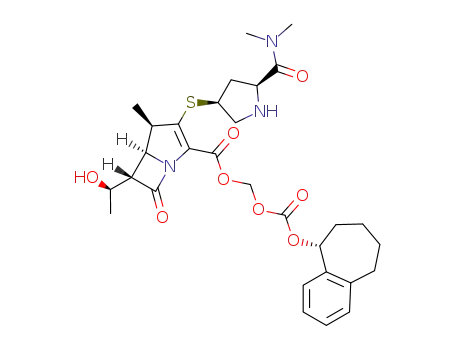 Molecular Structure of 1450666-41-7 ((R)-benzosuber-1-yloxycarbonyloxymethyl (1R,5S,6S)-2-{[(3S,5S)-5-(N,N-dimethylcarbamoyl)pyrrolidin-3-yl]thio}-6-[(1R)-1-hydroxyethyl]-1-methylcarbapen-2-em-3-carboxylate)