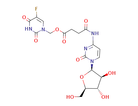 Molecular Structure of 201210-76-6 (N-[1-((2R,3S,4S,5R)-3,4-Dihydroxy-5-hydroxymethyl-tetrahydro-furan-2-yl)-2-oxo-1,2-dihydro-pyrimidin-4-yl]-succinamic acid 5-fluoro-2,4-dioxo-3,4-dihydro-2H-pyrimidin-1-ylmethyl ester)