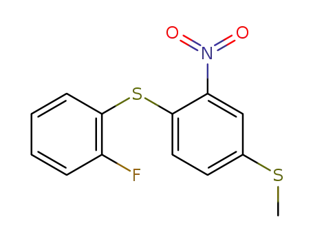 Molecular Structure of 129846-82-8 (2-(2-fluorophenylthio)-5-(methylthio)nitrobenzene)