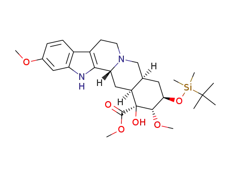 Molecular Structure of 1053614-44-0 ((1S,2S,3R,4aS,13bR,14aS)-3-(tert-Butyl-dimethyl-silanyloxy)-1-hydroxy-2,11-dimethoxy-1,2,3,4,4a,5,7,8,13,13b,14,14a-dodecahydro-indolo[2',3':3,4]pyrido[1,2-b]isoquinoline-1-carboxylic acid methyl ester)