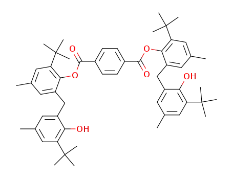 Molecular Structure of 57569-40-1 (bis[2-(1,1-dimethylethyl)-6-[[3-(1,1-dimethylethyl)-2-hydroxy-5-methylphenyl]methyl]-4-methylphenyl] terephthalate)
