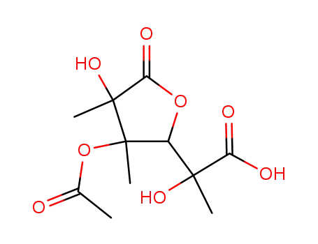 Molecular Structure of 109576-73-0 (3-acetoxy-2,5-dihydroxy-5-carboxy-2,3,5-trimethylpentan-4-olide)